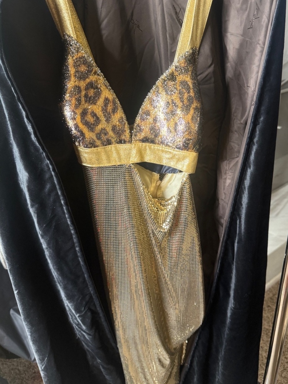 Gold Leopard-Print Metallic Slip Dress - Women's Intimates